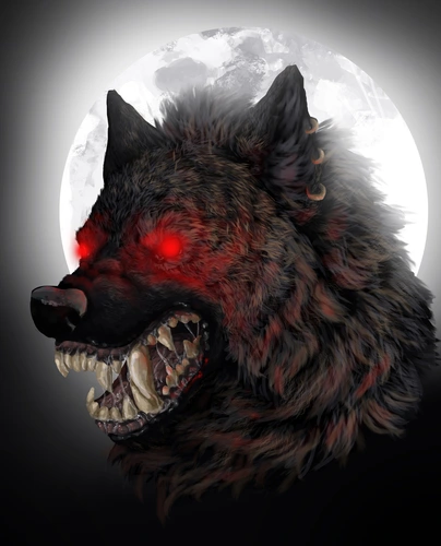 волк, ночь полнолуние, фэнтези, черные, белые, луна, красные